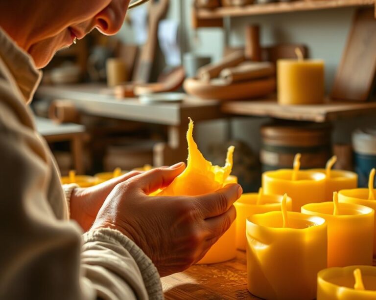 Confecção de velas de cera pura de abelha