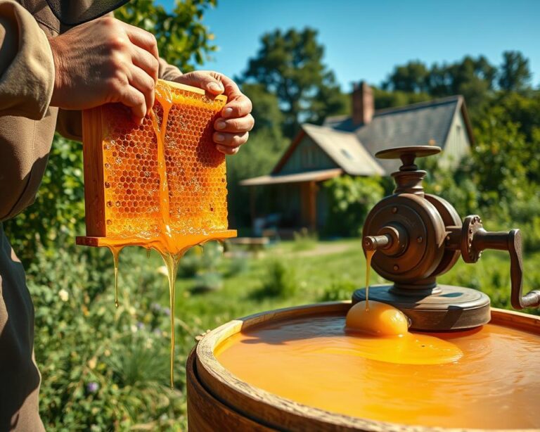 Etapas de centrifugação manual de mel em casa