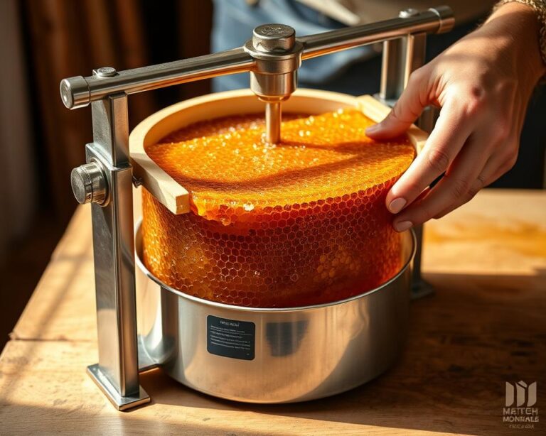 Extração segura de mel com prensa manual portátil