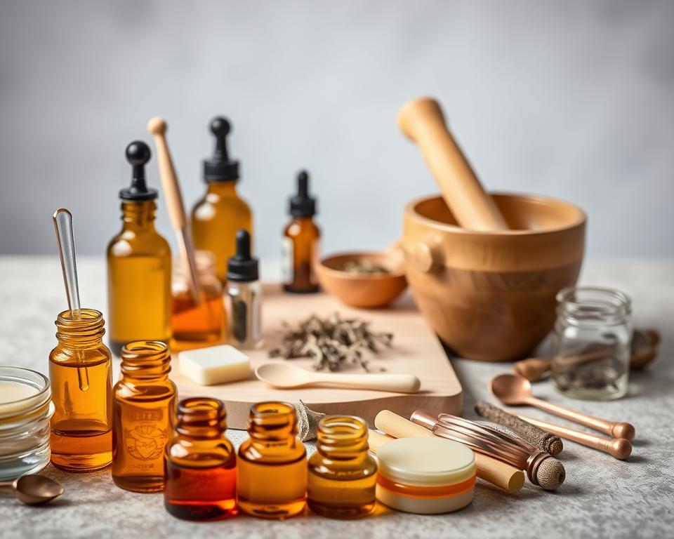 utensílios para preparar bálsamo labial